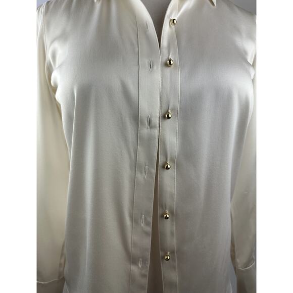 Ravella Luxury Silk Milano Button-Up Blouse LS Pearl White Gold Buttons Small 4 - Picture 7 of 16
